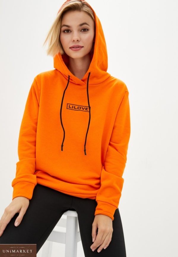 Купить оранжевый трендовый батник с капюшоном LiLove дешево (размер 42-56) для женщин