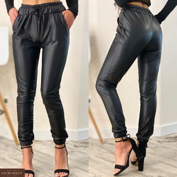 Заказать черные женские штаны из эко кожи на флисе (размер 42-48) в интернете