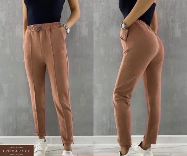 Заказать женские замшевые брюки беж на резинке (размер 42-52) онлайн