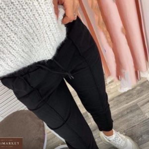 Купить женские замшевые брюки на резинке черного цвета (размер 42-52) в Украине