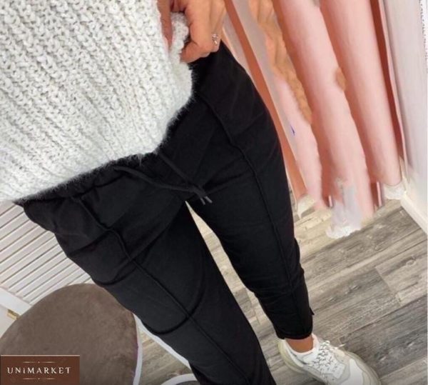 Купить женские замшевые брюки на резинке черного цвета (размер 42-52) в Украине