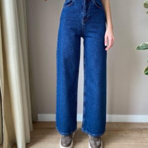 Замовити жіночі синього кольору базові джинси вільного крою на високій талії онлайн