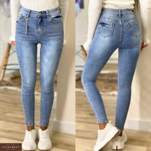 Купить голубые стрейчевые женские джинсы скинни по низким ценам