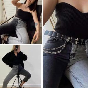 Купить в интернете женские двухцветные современные джинсы черно-серого цвета