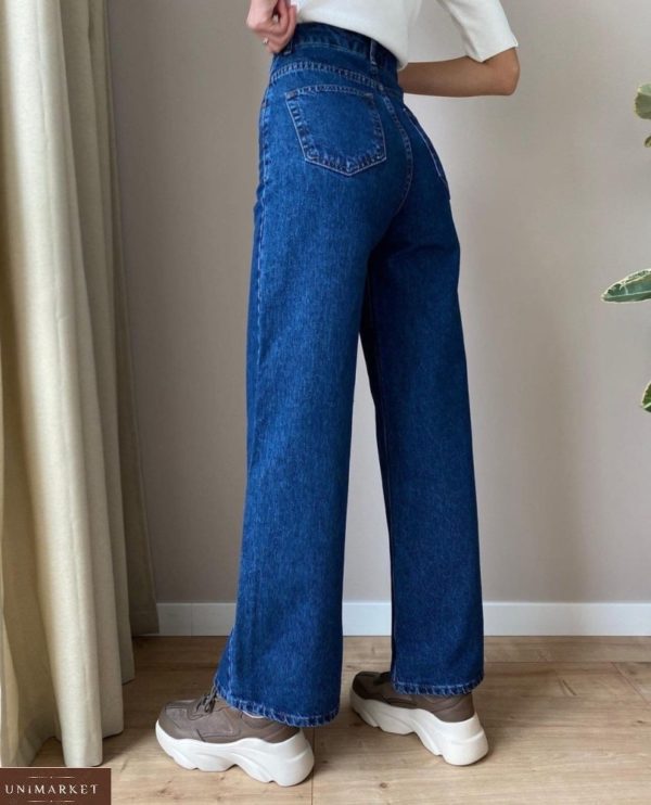 Приобрести в интернете синие базовые джинсы свободного кроя на высокой талии для женщин