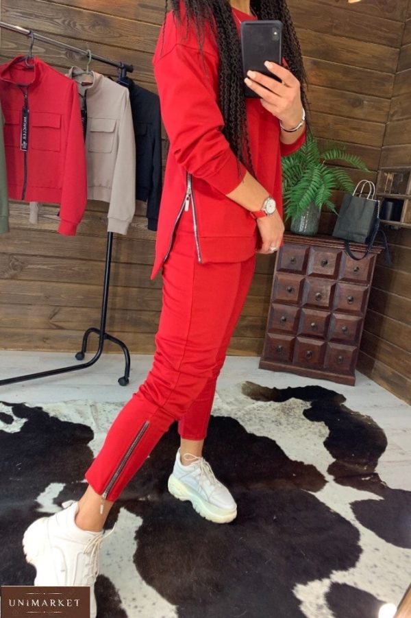 Придбати червоний жіночий прогулянковий костюм зі змійками (розмір 42-48) в інтернеті