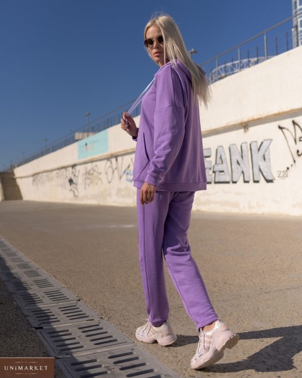 Заказать фиолетовый женский плотный спортивный костюм оверсайз (размер 42-56) недорого