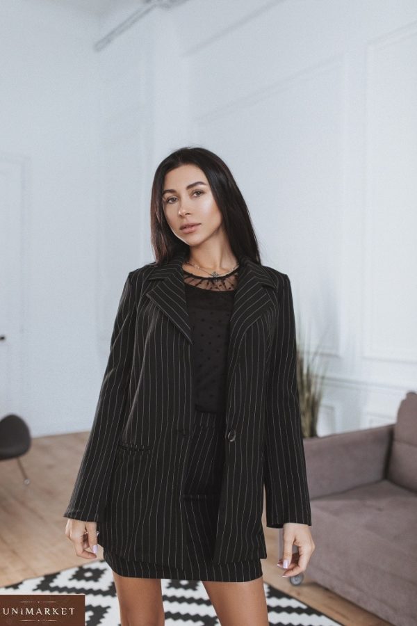 Придбати чорного кольору жіночий костюм: піджак + міні спідниця (розмір 42-48) в Україні