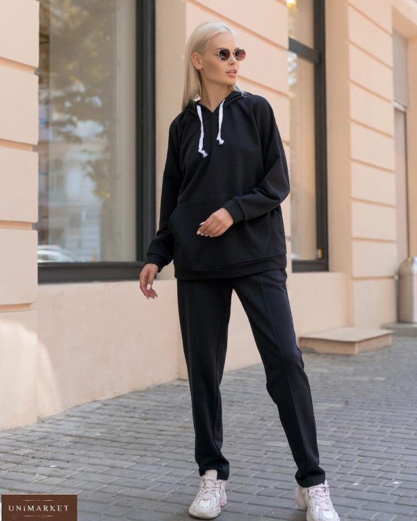 Купить черный плотный женский спортивный костюм оверсайз (размер 42-56) в интернете