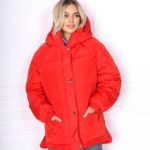 Замовити жіночу червону куртку oversize з рукавом реглан (розмір 42-48) по знижці
