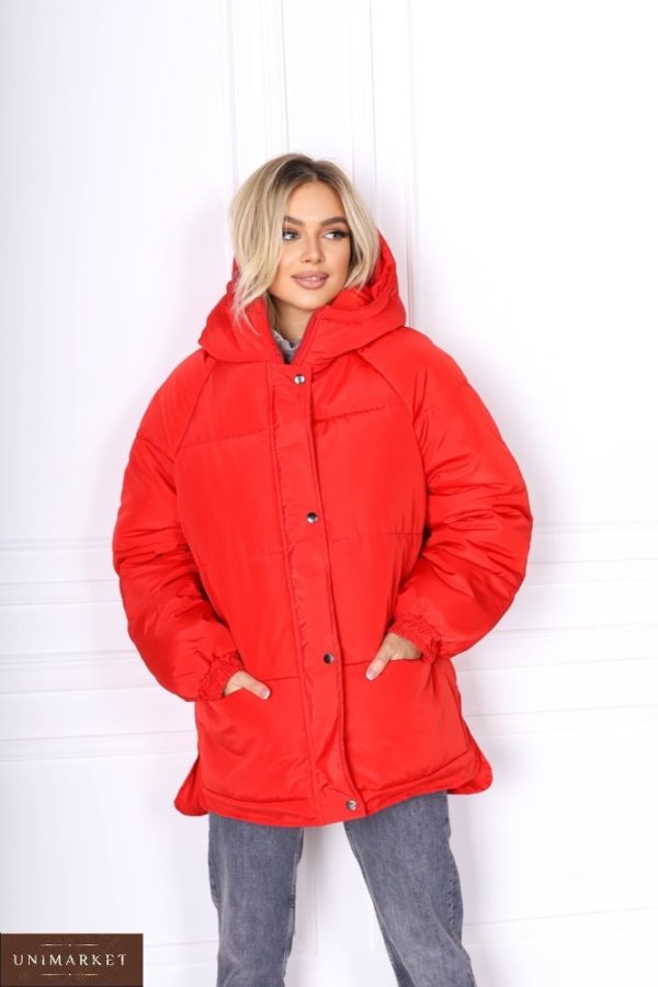 Замовити жіночу червону куртку oversize з рукавом реглан (розмір 42-48) по знижці
