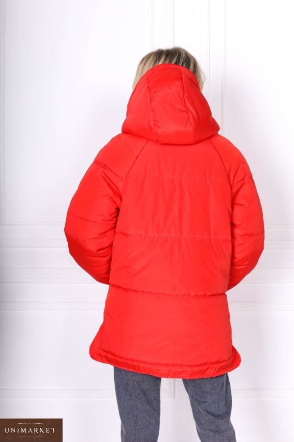 Придбати вигідно жіночу куртку oversize з рукавом реглан (розмір 42-48) червоного кольору