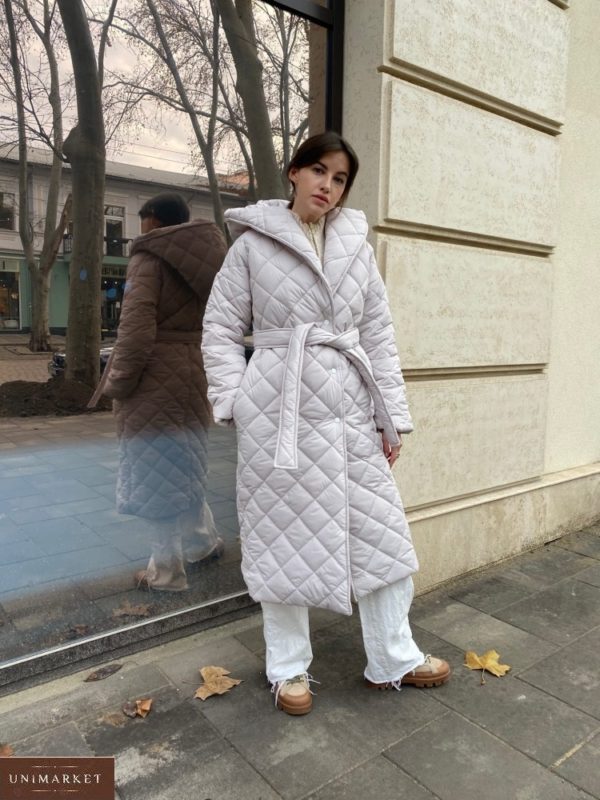 Купить по низким ценам стёганное пальто для женщин с капюшоном белое