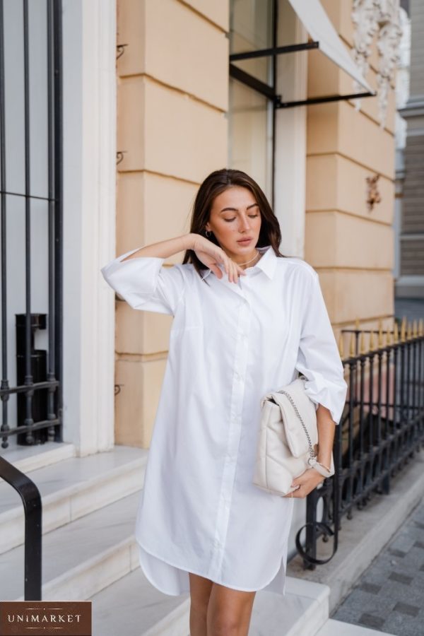 Заказать женское белое платье-рубашка оверсайз (размер 42-48) по скидке