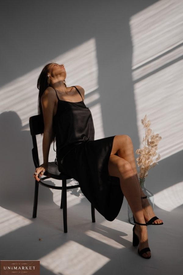 Купити в інтернеті чорне плаття на бретельках з шовку армані (розмір 42-48) для жінок