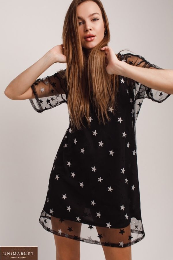Купить черное платье со звездами на сетке (размер 42-48) для женщин онлайн