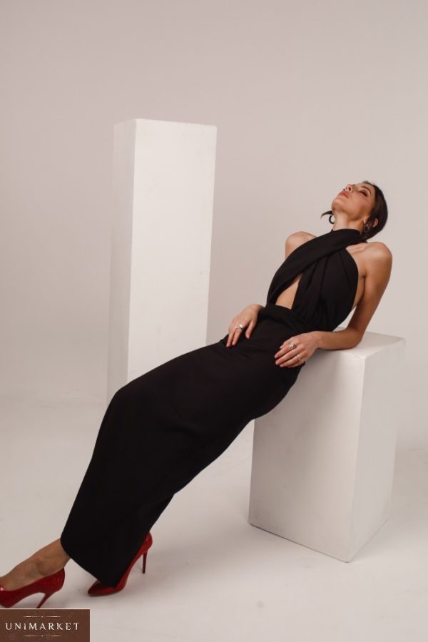 Купить выгодно женское Элегантное платье под шею (размер 42-48) черного цвета