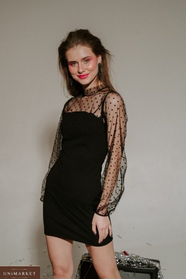 Купить в интернете черное платье гольф с принтованной сеткой (размер 42-48) для женщин