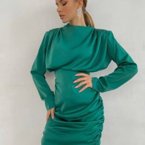 Купить изумрудное элегантное шелковое платье для женщин мини выгодно