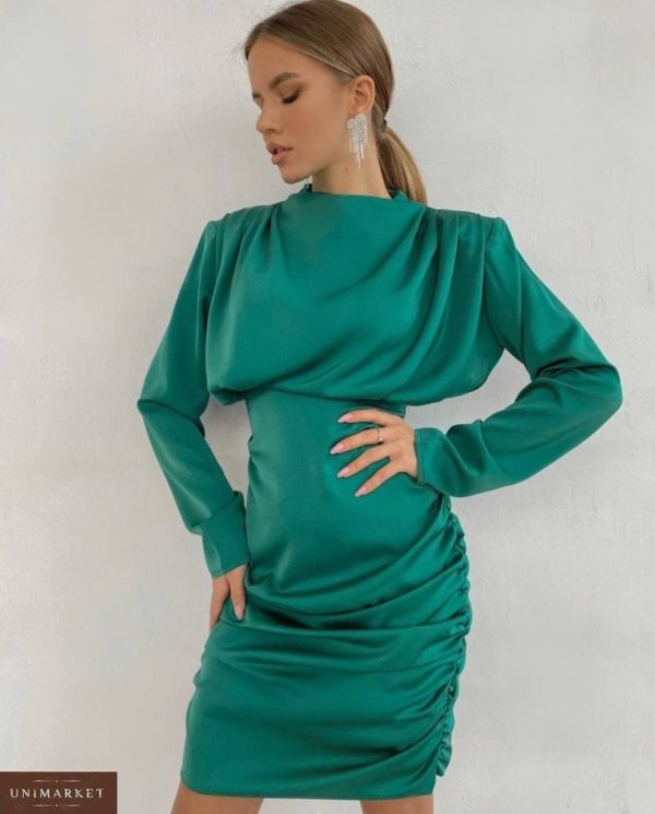 Купити смарагдове елегантне шовкове плаття для жінок міні вигідно