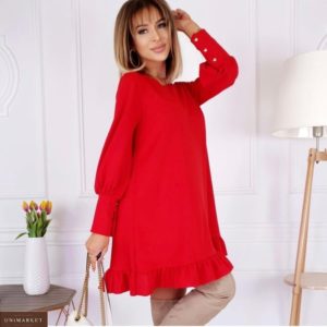 Купити жіночу сукню вільного крою з довгим рукавом (розмір 42-48) червоного кольору зі знижкою