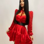 Купити червоне жіноче шовкове плаття з рюшами і зав'язкою в інтернеті