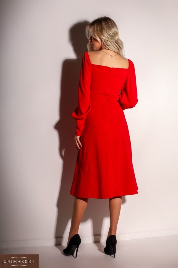 Замовити червоне жіноче плаття міді з розрізом на нозі (розмір 42-48) по знижці
