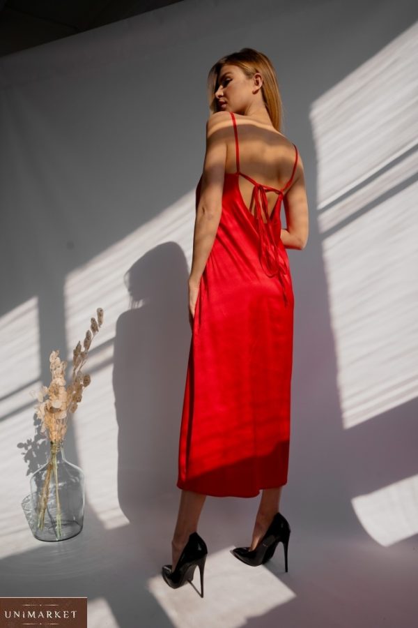 Купить красное платье для женщин на бретельках из шелка армани (размер 42-48) онлайн