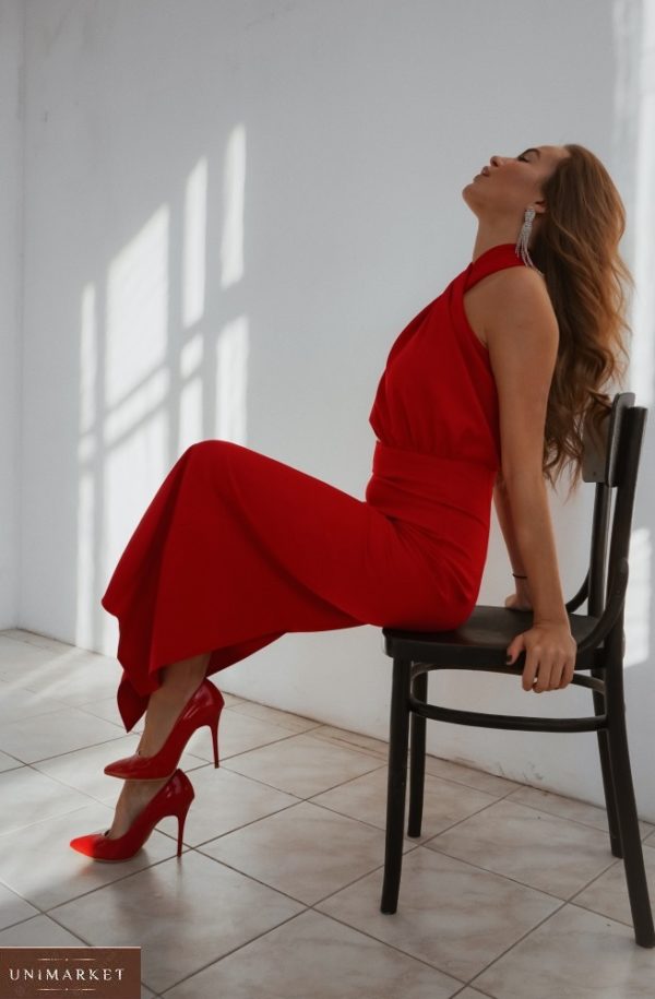Купить онлайн красного цвета элегантное платье под шею (размер 42-48) для женщин