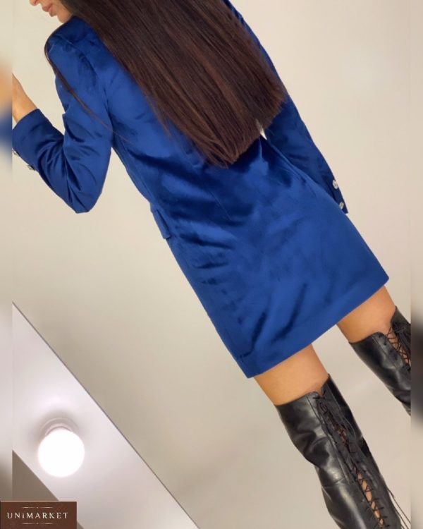 Приобрести синего цвета женское платье-пиджак мини из бархата в интернете