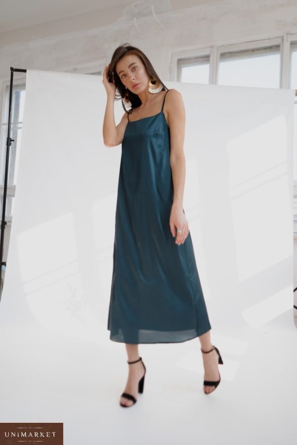 Заказать изумрудное платье на бретельках из шелка армани (размер 42-48) для женщин в интернете