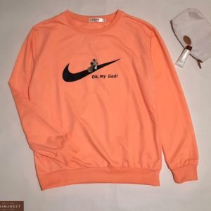 Купить оранж женский свитшот с эмблемой Nike и Микки Маусом по скидке
