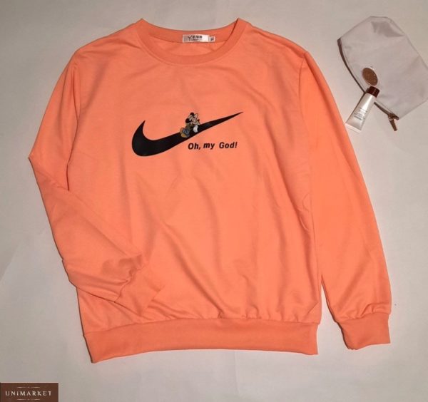 Купить оранж женский свитшот с эмблемой Nike и Микки Маусом по скидке