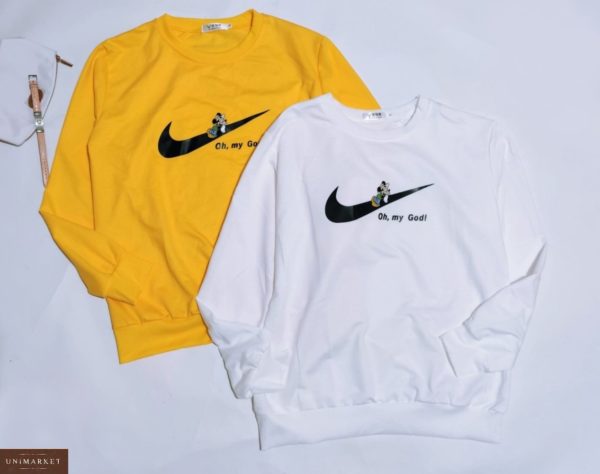 Купить желтого, белого цветов свитшот с эмблемой Nike для женщин и Микки Маусом выгодно