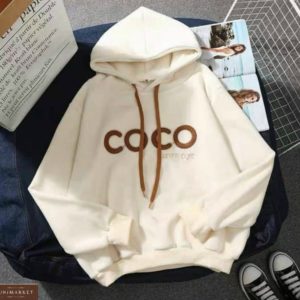 Замовити бежеве худі для жінок на флісі з написом Coco онлайн