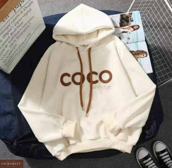 Заказать бежевое худи для женщин на флисе с надписью Coco онлайн