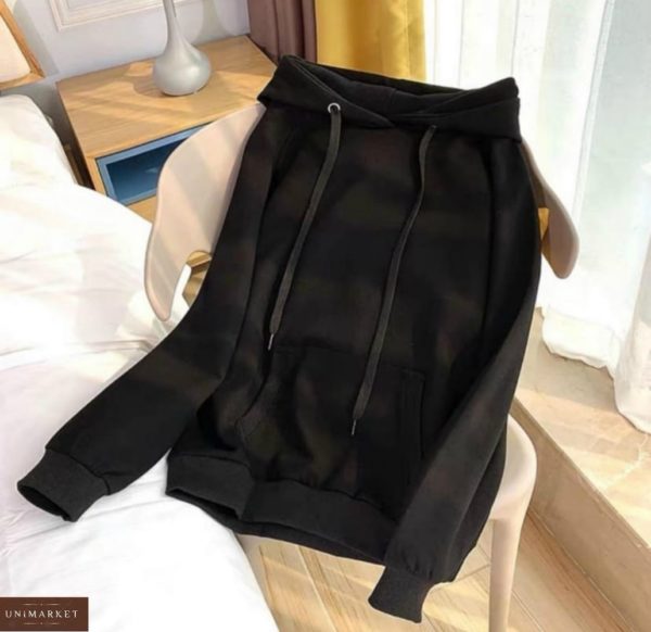 Придбати чорне жіноче однотонне худі з рукавом реглан в інтернеті
