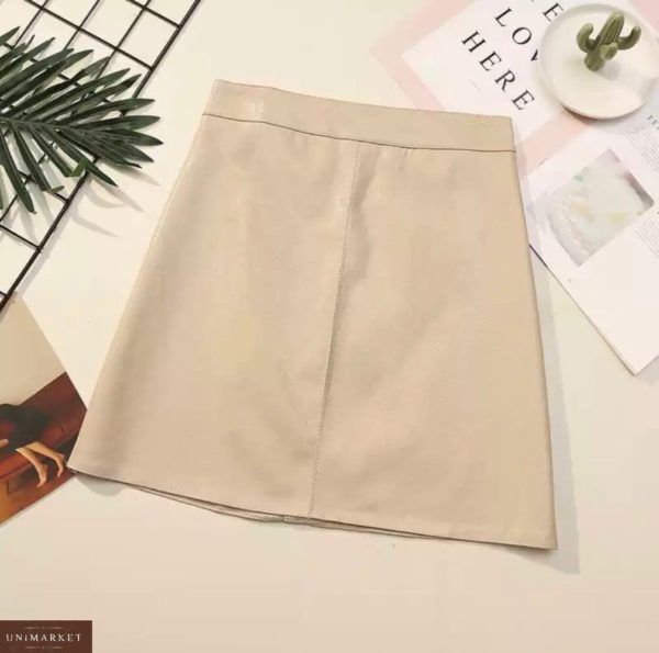 Заказать бежевую женскую базовую юбку мини из эко кожи онлайн