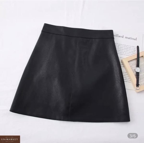 Купить черного цвета женскую базовую юбку мини из эко кожи в Украине