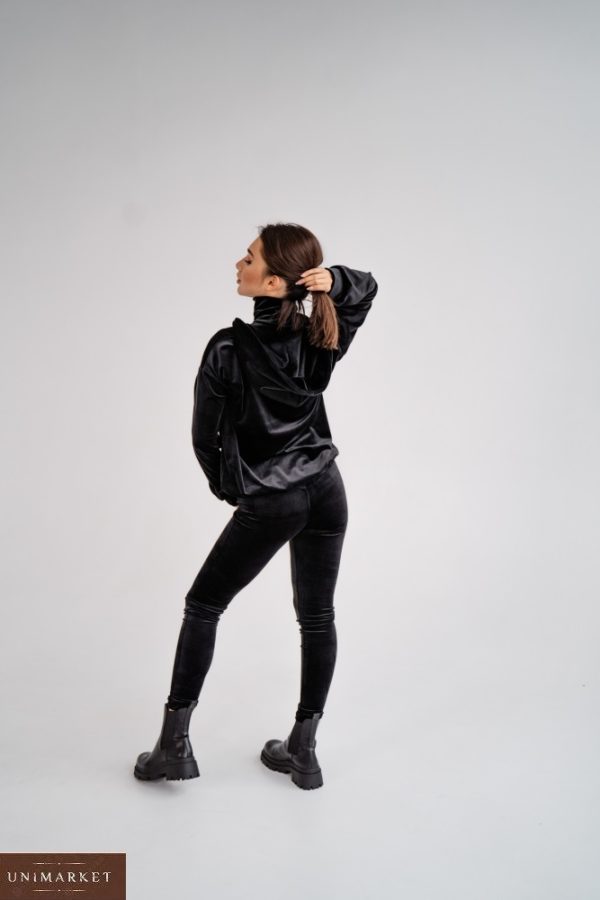 Замовити велюровий чорний спортивний костюм жіночий трійка (розмір 42-48) по знижці