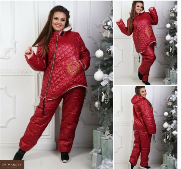 Заказать женский лыжный костюм красный с овчиной в мелкую стежку (размер 42-56) онлайн