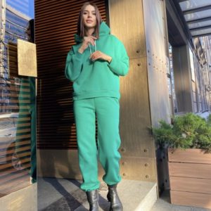 Купити зелений теплий костюм з худі без кишень (розмір 42-52) в інтернеті для жінок
