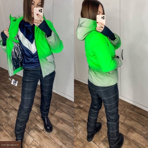 Купить недорого женский лыжный костюм со светоотражающим эффектом (размер 42-56) салатового цвета