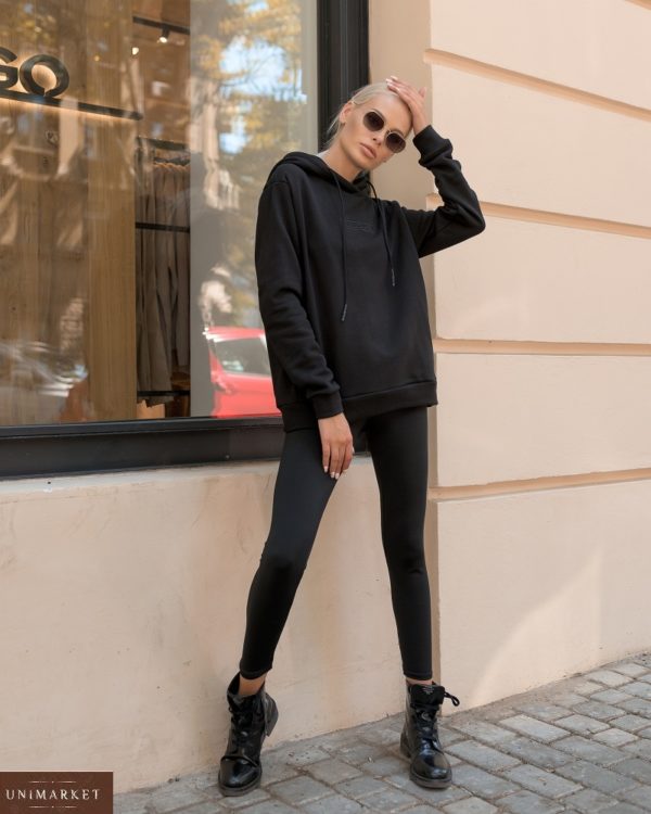 Купити чорного кольору спортивний жіночий костюм LiLove: батник з лосинами (розмір 42-56) в інтернеті