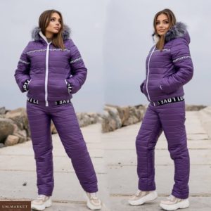 Приобрести фиолетовый женский лыжный костюм Love c мехом овчины (размер 42-54) по скидке