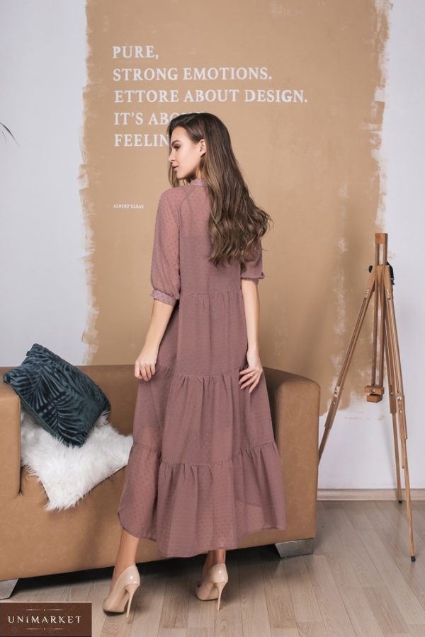 Придбати пудра жіноче плаття оверсайз довжини міді з шифону в горошок (розмір 42-56) в інтернеті