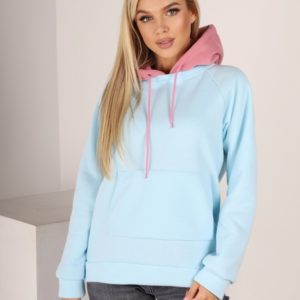 Придбати блакитного / рожевого кольору двокольорове худі з трехніткі з кишенею кенгуру (розмір 42-52) для жінок онлайн