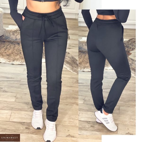 Приобрести в интернете женские спортивные штаны на резинке со стрелками (размер 42-48) черного цвета