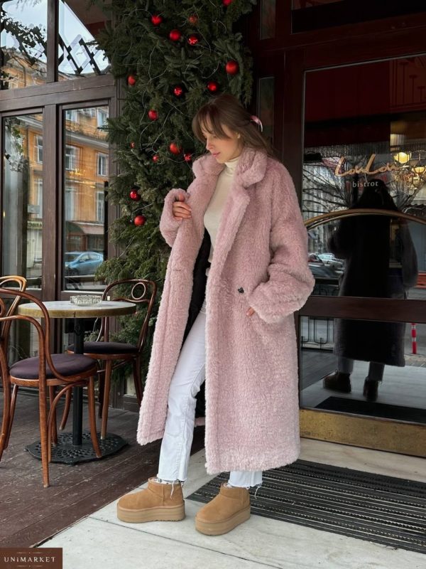 Купить на зиму розовую Теплую эко шубку в стиле тедди женскую в Украине
