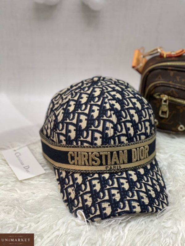 Купити жіночу і чоловічу бейсболку з принтом Christian Dior синю вигідно